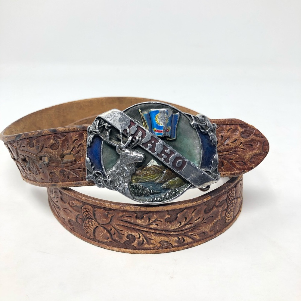 Vintage Idaho Buckle and Tooled Belt
